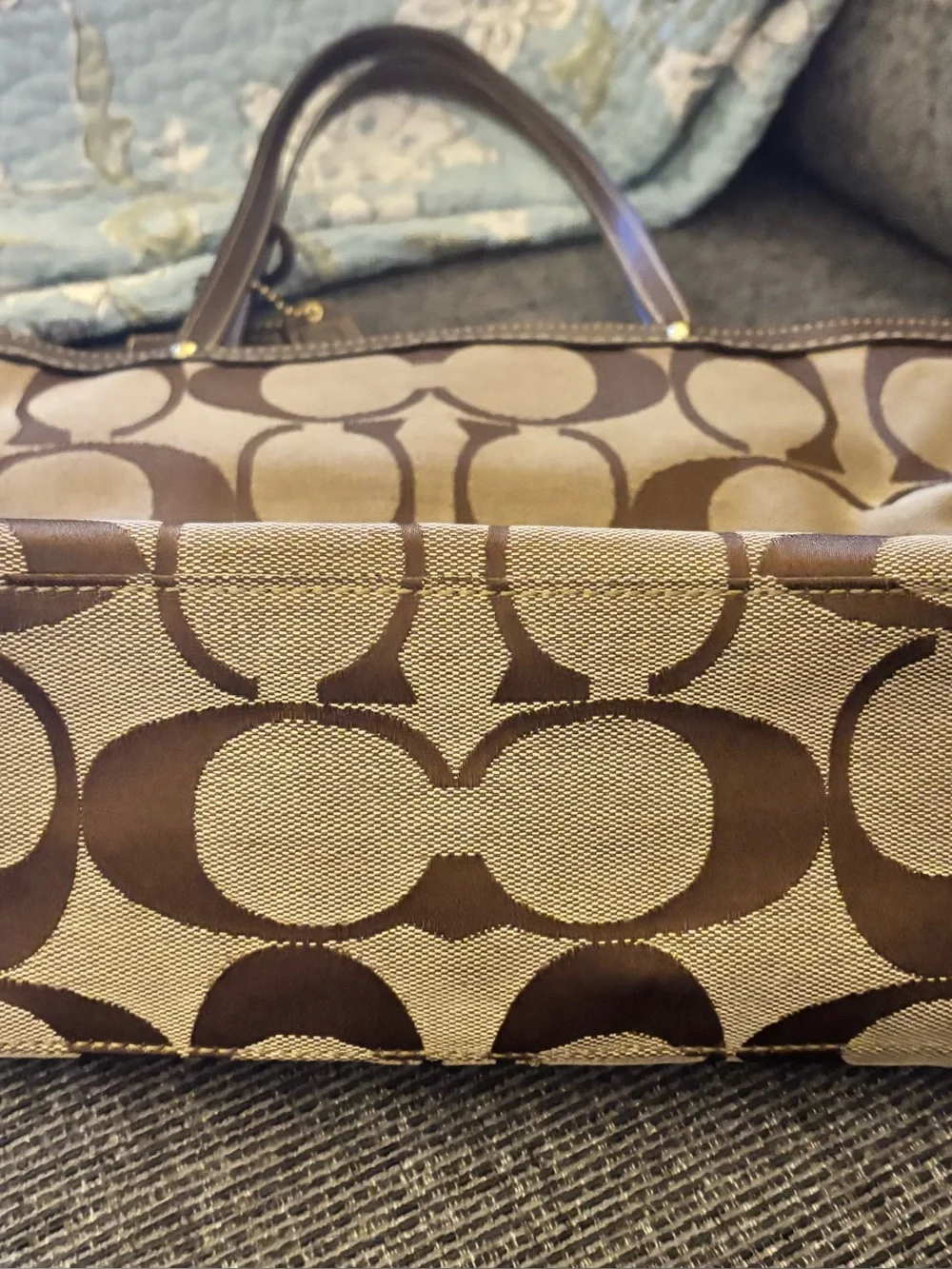 Coach Signature Stripe Tote 10124 Classic Brown Tan Orange